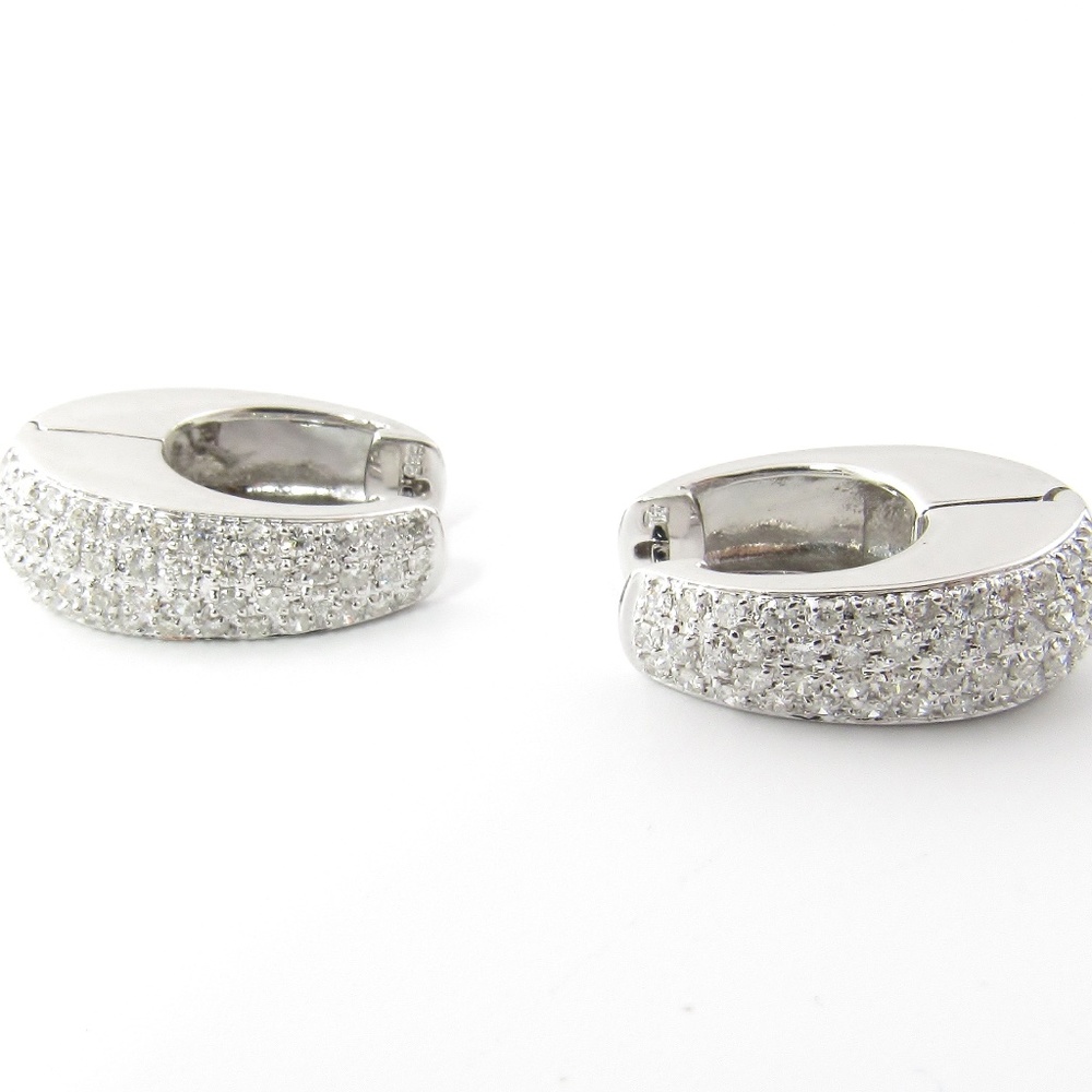 Vintage 14 Karat White Gold Diamond Hoop Earrings #4889 - Picture 1 of 9